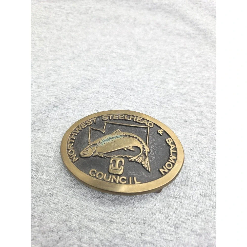 Solid Brass Northwest Steelhead and Salmon Council Belt Buckle Fishing Trout